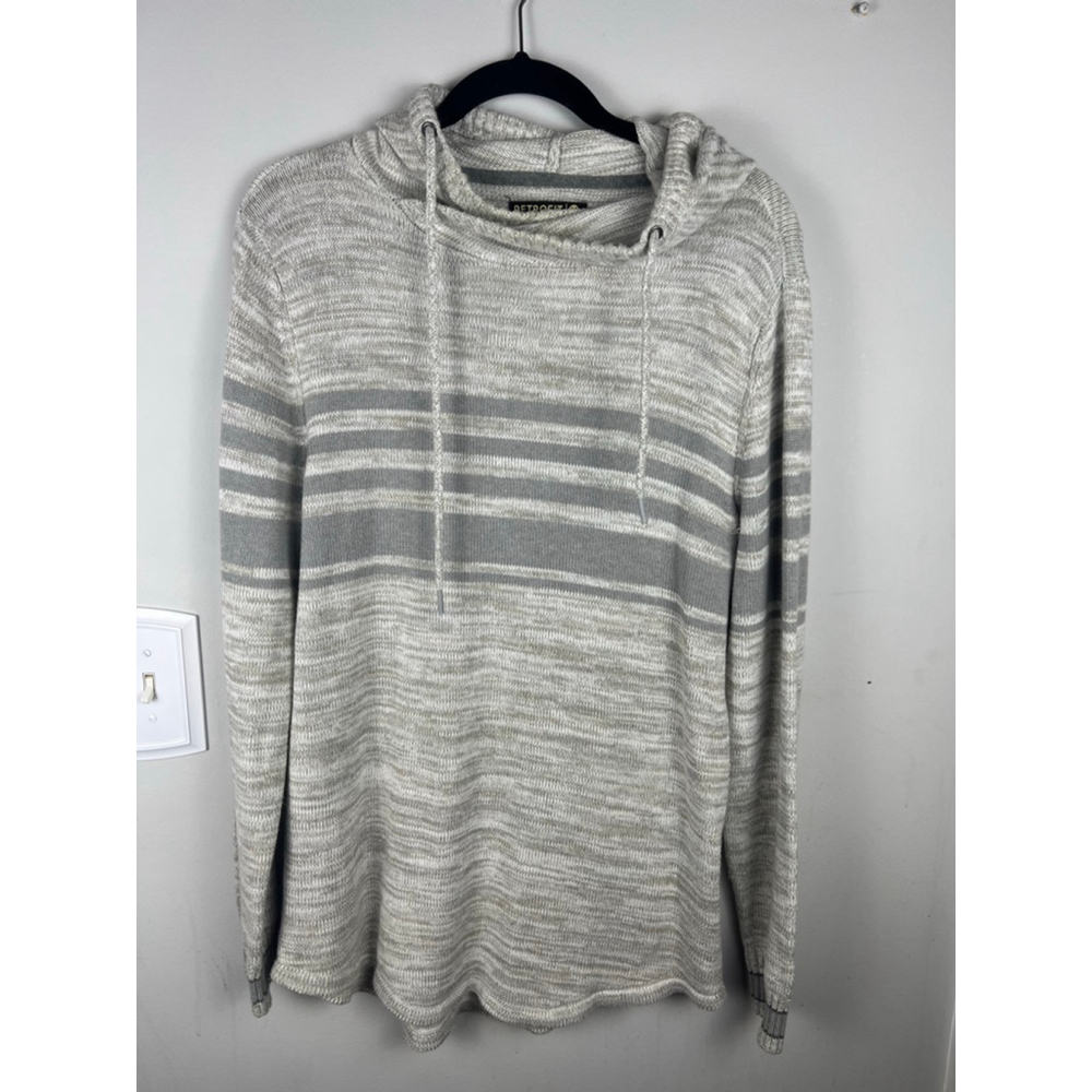 Retrofit Men’s Gray Striped Lightweight Knit Hoodie Sweater Pullover – Size M